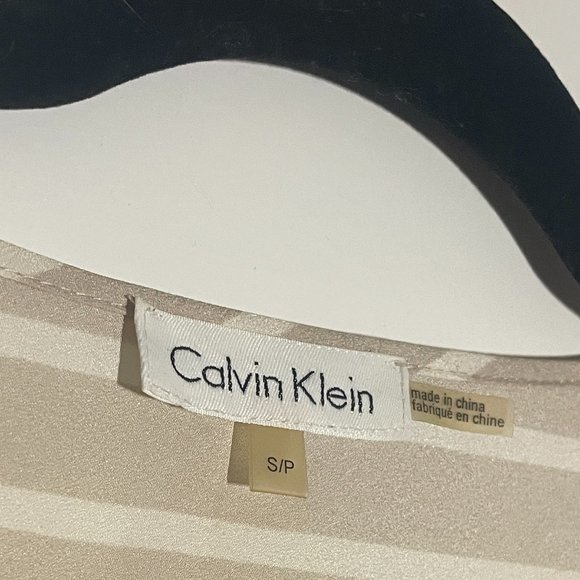 Calvin Klein | Beige & White Stripped Blouse | Zipper/Roll Sleeves/Pockets | S | - Picture 4 of 7